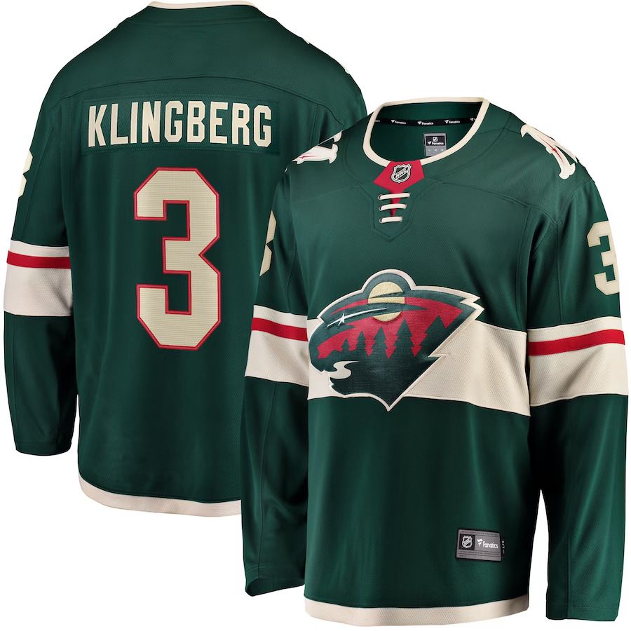 Men Minnesota Wild 3 John Klingberg Fanatics Branded Green Home Breakaway NHL Jersey